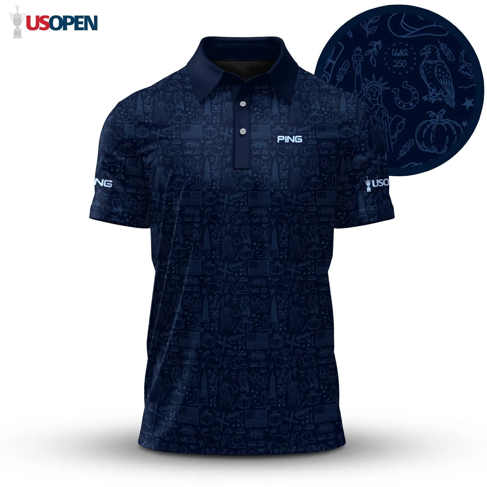 America 250 Years Anniversary Golf Polo Shirt Pattern US Open Breathable Short Sleeve Casual Menswear Classic
