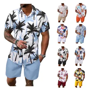 Gihuo (Runs Small) Men’s 2-Piece Tropical Print Set – Hawaiian Short Sleeve Button Down Shirt & Shorts, Breathable Summer Beach Outfit, Elastic Waist Casual Tracksuit, Stylish Men’s Vacation Wear Gamis Formal Shortsleeve Clothes Menswear Loose Top