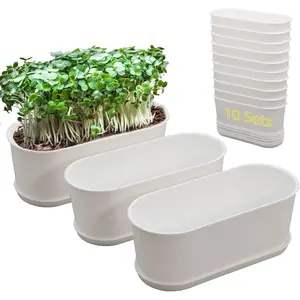 10-Pack White  Planter Box with Drip Trays, 8.5 Inch Small Oval Window Planters for Kitchen Sill, Indoor Outdoor,  for Basil, Mint, ,