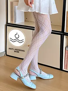 Sexy Lolita Diamond Pattern Stockings, Thin Pure Desire Mesh Pantyhose, Women's High Stretch Fishnet Socks, Boho Style Fitted Stockings