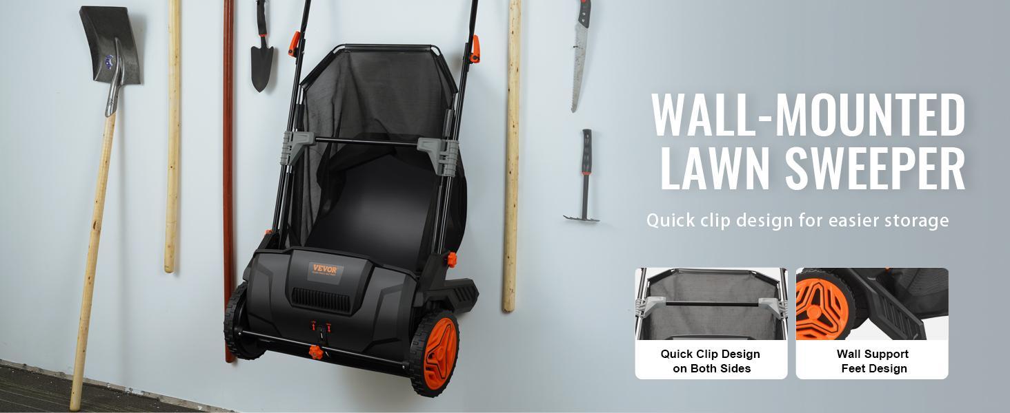 VEVOR Push Lawn Sweeper 21-Inch Leaf & Grass Collector with 3.5 cu. ft. Mesh Collection Hopper Bag, 2 Spinning Brushes & Strong Rubber Wheels VEVOR Super Brand Day