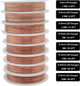 8 Packs Copper Wire Mixed Sizes Craft Jewelry Beading Wire for Beginner Practice (Copper, 32-18 Gaguge)