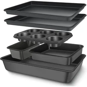Baking Pans Set, Nonstick Bakeware Sets, Oven Pans for Cooking, 6 Pieces Baking Sheets Set Including Cookie Sheet, Deep Roaster Pan, Square Pan, Loaf Pan, Muffin Pan, Carbon Steel Baking Set