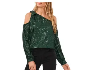 Women's Sequin Party Sparkly Glitter Long Sleeve Off Shoulder Top