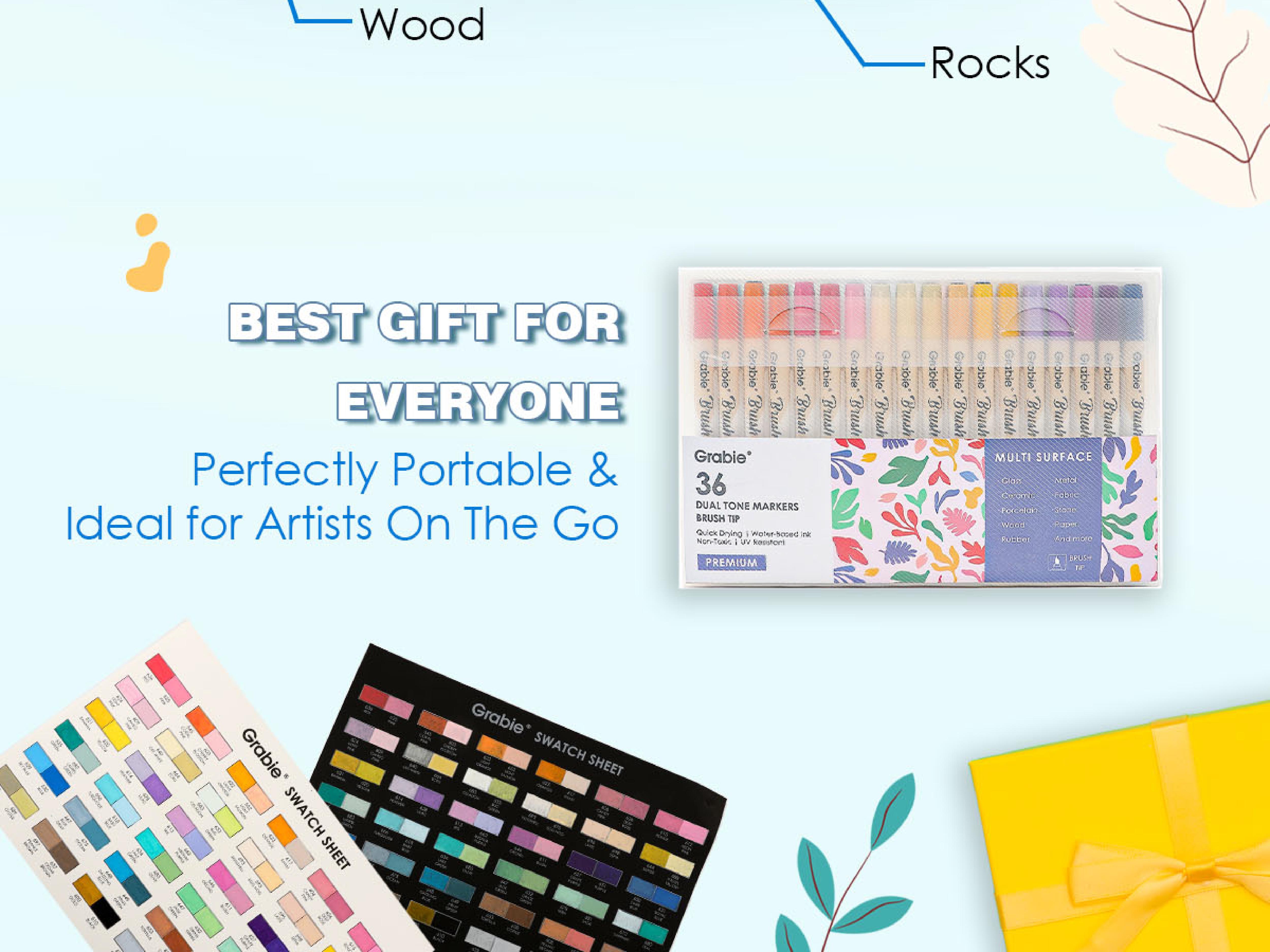 Grabie Dual Tone Brush Tip Acrylic Paint Marker Set Of 36, artist supplies, drawing materials, HolidayHaul