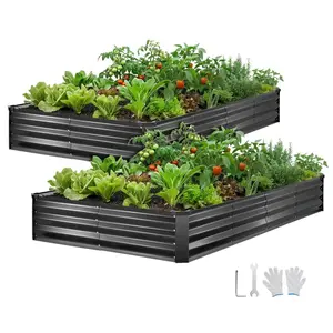VEVOR 2 Pack Galvanized Raised Garden Beds, 6x 3x 1 ft, Rectangular Metal Planter Boxes Kit Outdoor, Bottomless Elevated Planting Box with Gloves, Alu - Zinc, for Growing Flowers Vegetables, SilverVEVOR Super Brand Day