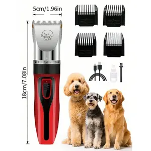 Pet Electric Clipper For Combing Thick Hair, Low-Noise Cordless Dog Shaver Electric Pusher Dog Cat Hair Clipper Dog Hair Clipper Hair Clipper Pet Hair Clipper (Red)