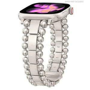 Fashion bead bracelet compatible with Apple Watch strap 38/40/41/42/44/45/46/49mm slim Smart Watch Straps, suitable for iWatch series 11 10 9 8 7 6 5 4 Ultra/SE 3 2 1 fashionable fancy stainless steel metal elegant jewelry strap women's strap 1 piece