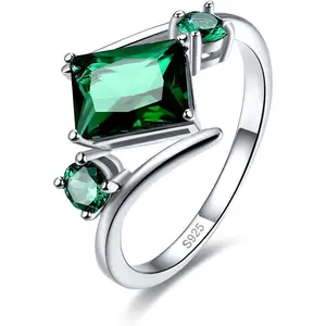 5x7mm Radiant Cut Simulated Emerald 925 Sterling Silver Bypass Geometric Ring for Women