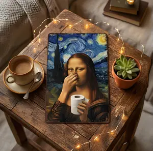 Funny Mona Lisa Bathroom Art 8x12 Inch Metal Sign for Bathroom Restroom Home Decor Wall Art Humor Poster Artistic Playful Design tiktokshopspringglowup
