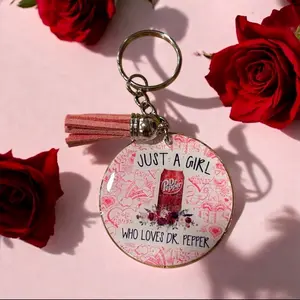 Dr. P Handmade Keychain - "Just A Girl Who Loves Dr. Pepper" Design with Keyring and Cord - Personalized Sodakeychain for Dr Pepper Fans handbag charm