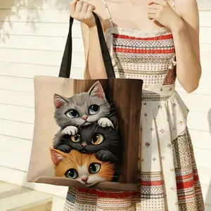 Adorable Cat Canvas Handbag, Realistic Cute Kitty Print, Eco-Friendly Pet Lover Shoulder Bag, Lightweight Large Capacity, Perfect Gift