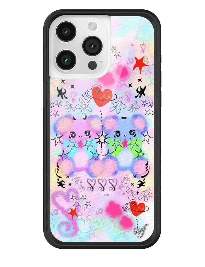 Cotton Candy Teddies | Limited Edition Trendy iPhone Case | Raised Protective Black Bumper | Women Owned Small Business | Virbant Colorful Cotton Candy Themed Pink and Purple Teddy Bears Red Hearts | Safety Casing Protective | Gift for Her