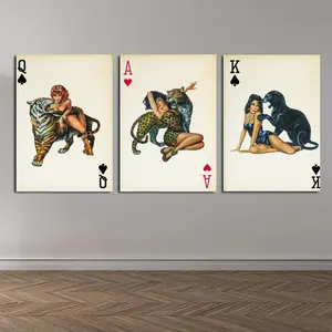 Set of 3 Trendy Y2K Vintage Ace of Hearts Playing Cards, Retro Print, Leopard, Panther, Tiger Prints, Aesthetic Home Dorm Room Decor