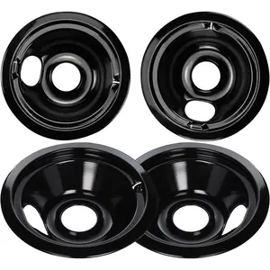 Black Stove Burner Drip Pans Replacement for GE Hotpoint Electric Stove Burner, (2) 8" WB31M19 (2) 6" WB31M20 Set by