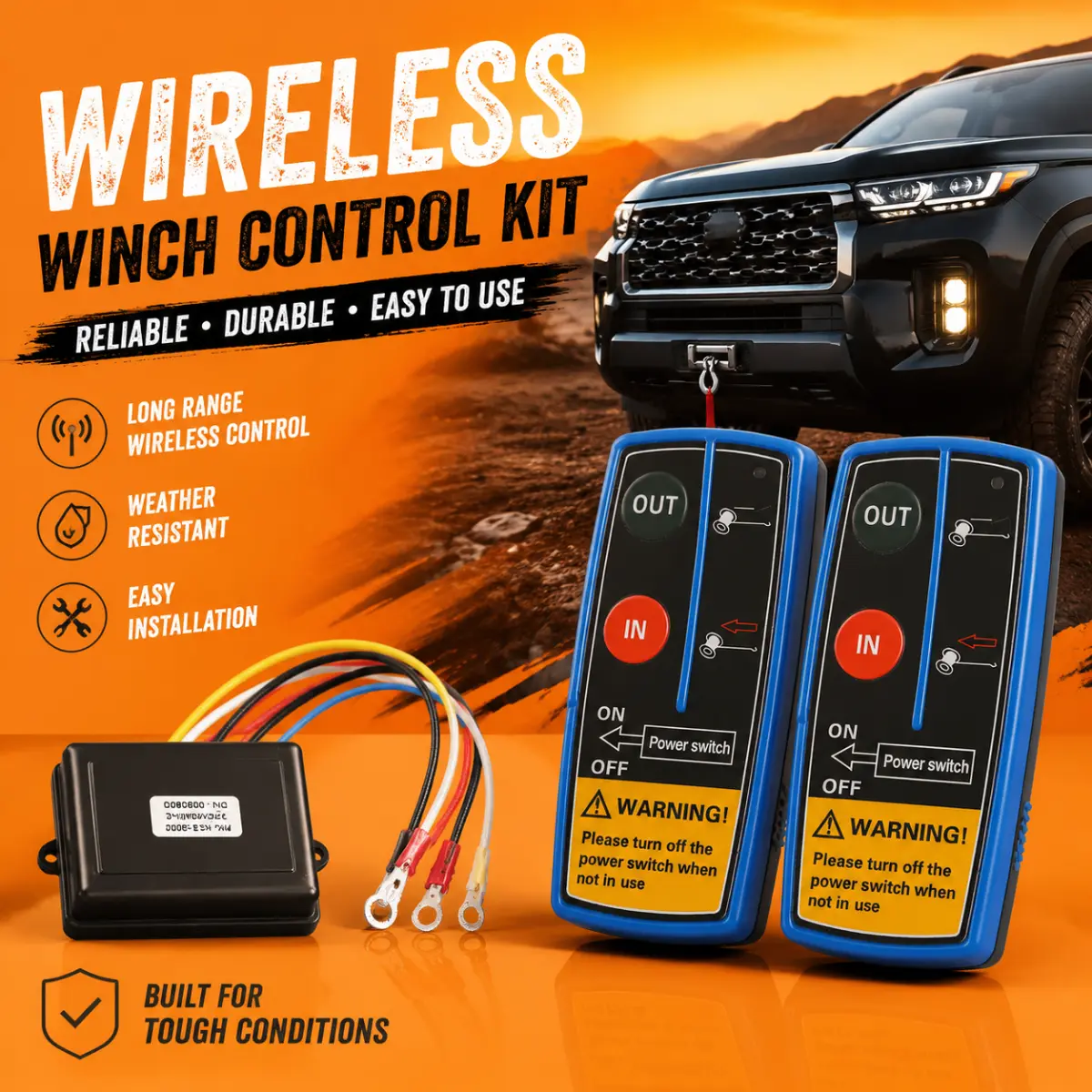 12V Wireless Winch Remote Control Kit, Long Range Waterproof Winch Controller With Transmitter Receiver, In/Out Control Switch Replacement For Jeep ATV UTV SUV Truck Off-Road Trailer Winch