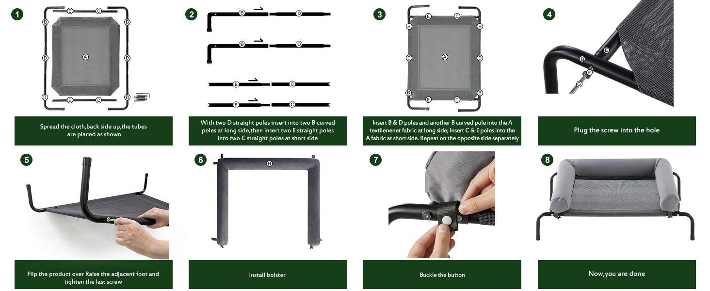 8.5 inches tall cooling elevated “Beat the Heat” dog bed for large dogs — waterproof raised dog cot with sloped headrest, breathable Teslin mesh, durable and portable pet bed for indoor and outdoor use, gray