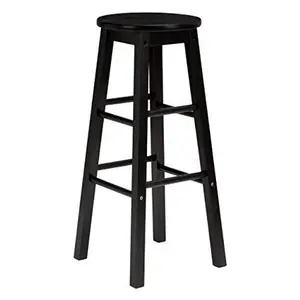 PJ Wood Classic Round-Seat 24 Inch Kitchen and Counter Stools, Black, Set of 2