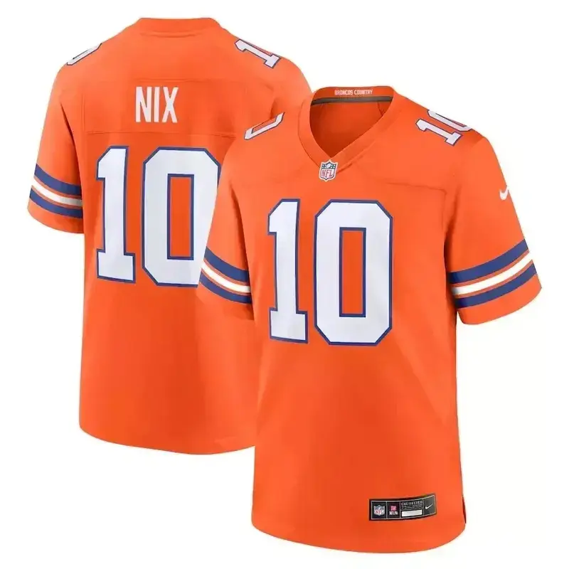 2026 Bo Nix #10 Unisex Orange Alternate American Football Jersey - Athletic Sports Top, Game Day Fan Collectible Apparel