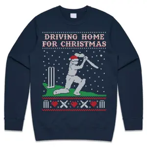 Cricket Driving Home For Christmas Jumper Sweater Sweatshirt Kids Adults Xmas Funny Bat Gift Son Dad Grandpa