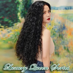 [Luxury Queen Series] FF WIG Water Wave Raw Human Hair Glueless Wig 20 Inches 9*6 Pre-Cut HD Lace 250% Density Natural Black Wear Go Wig with special drawstring #FFWIG