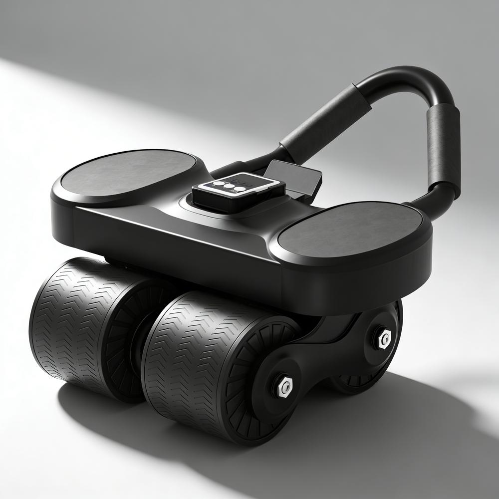 2026 New Four Wheel Ab Wheel Roller with Elbow Support & Timer, Knee Mat Automatic Rebound Abs Equipment