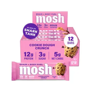 Cookie Dough Crunch Keto Protein Bars, High Fiber, Low Carb, Gluten Free, High Protein, Brain Healthy Snack, 12 Count