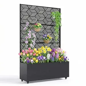 Metal Planter Box with Trellis, 47"X16"X71" Raised Garden Bed w/Wheels, Galvanized Metal Privacy Screen for Climbing Plants, Vegetables, Vines, Patio Planters with Drainage Holes, 16" Deep Bed