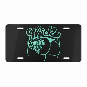 Thick Thighs Save Lives Funny Decorative License Plate Custom Front Car Tag 6x12in, Glossy Finish Aluminum Plate for Cars, Trucks, Garage or Wall Display