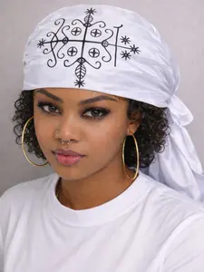 Mouchwa Lwa Headscarf - 90cm*90cm Ceremonial Scarf with Ezili,Ogou, Papa Legba, Zaka,  Vèvè Design for Daily Use & Spiritual Practices