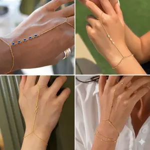 4-piece set Double Layer Zirconia Finger Bracelet Ring Combo Sparkle Like A Queen Aesthetic Hand Chain Perfect Jewelry Gift For 2026 Heart Tassel Long Matching Charm