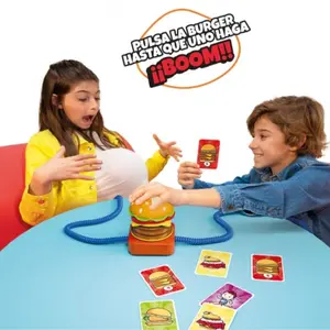 Party Essential! Burger Bomb Interactive Toy, 2+ Players, 6+, Includes 18 Cards, 2 Valves, 4 Tubes, Birthday/festival Gift