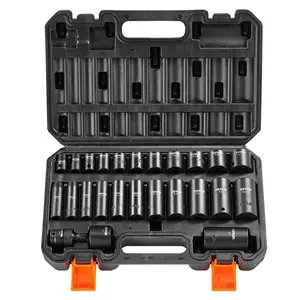 fathersdaygift VEVOR 3/8 Drive Impact Socket Set, 25 Piece Deep Shallow Socket Set SAE 5/16 - 1, 6 Point Cr-Mo Alloy Steel for Auto Repair, Easy-to-Read Size Markings, Rugged Construction, Includes Storage Case