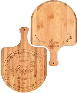 12 Inch Bamboo Pizza Peel with Handle,Wooden Pizza Paddle,Cutting Board for Fruit,Vegetables,Cheese,Bread(circle)