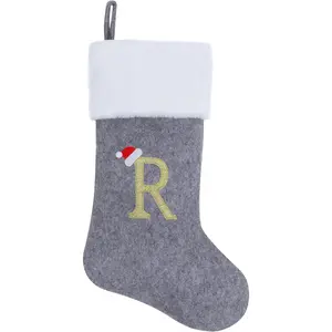 20 Inches Grey with White Super Soft Plush Personalized Embroidered Monogrammed Christmas Stockings Hanging Ornaments for Family Holiday Xmas Party Decorations (Letter R)