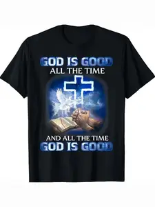 Men's Christian Faith T-shirt - "God is Always Good" scripture and cross design, printed with the slogan "God is Always Good," 100% pure cotton 180gsm, short-sleeved, round-neck, casual church attire, suitable as a gift for father, pastor, or husband