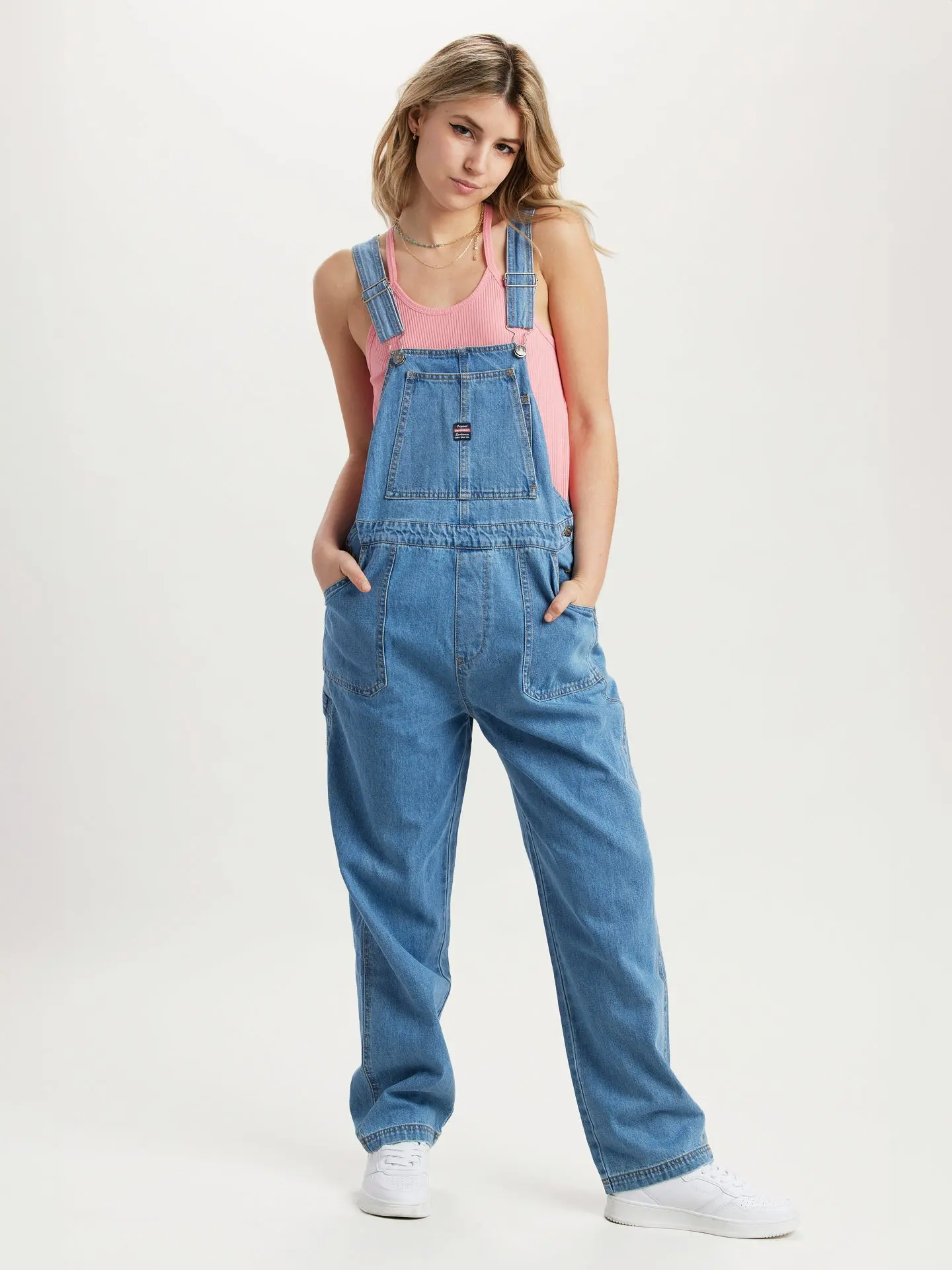 Women’s Denim Overalls – Adjustable Strap Cotton Dungarees, Casual Everyday Outfit