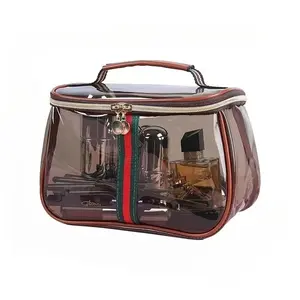 New Vintage Style Women's Cosmetic Bag, Makeup Pouch - Large Capacity Semi-transparent Storage Pouch, Waterproof Portable Toiletry Bag for Travel, Travel Essentials Bag, Light Luxury & High-end Organizer for Skincare Products