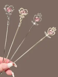 Golden and Silvery 4pcs/Set Moon Hair Sticks for Buns Long Hair Vintage Hair Chopsticks Metal Silver Hair Bun Updo Holders Long Hairpins for Women Girls