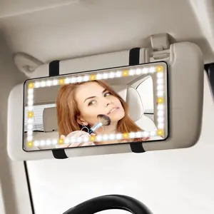 Car Sun Visor Vanity Mirror, gliship 60 LED Makeup Mirror with 3 Light Modes Rechargeable Touch-Sensitive Dimmable Mirror Clip-on Rear View Sun-Shading Cosmetic Mirror for Car Truck SUV (Black)