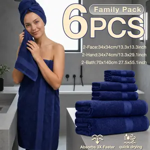 6-Pack Luxury Bath Towel Set, Super Affordable Family Pack, Strong Absorbent, Quick Dry, Fade-Resistant, Hotel Quality, Suitable for All Seasons