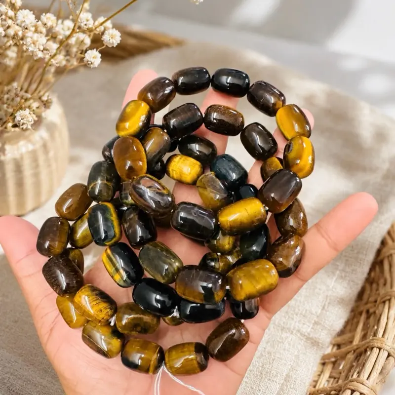 Tiger Eye Barrel-Shaped Bracelet, 12mm Size Natural Gemstone Jewelry for Daily Wear