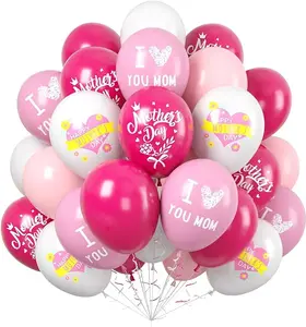 Mother’s Day Balloons Set 60PCS Pink & White “Mom” Printed 12 Inch Latex Balloons for Mother’s Day Decorations Party Supplies Happy Mother’s Day Decor