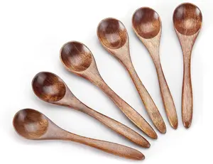 6pcs Sturdy Natural Wood Small Mini-Sized Teaspoons - Kitchen Cutlery & Tableware Serving Utensils for Cooking, Condiments