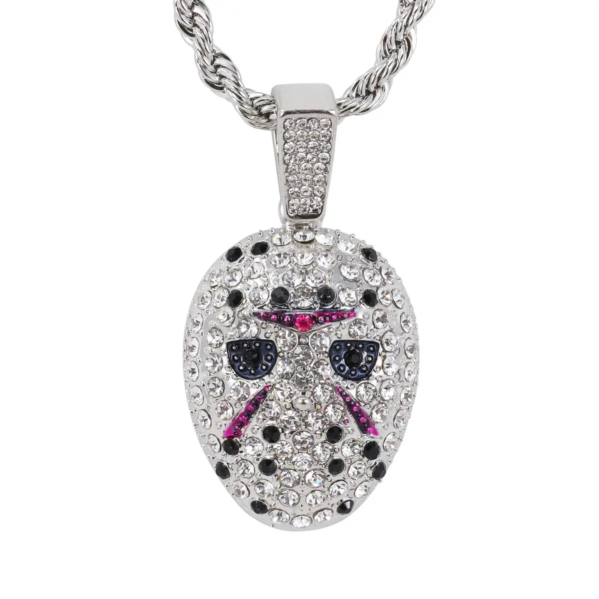 MaxBling81 Iced Out Gold Silver Plated Gang Mask Pendant Necklace - 4mm 24" Cuban Rope Chain, Unisex Statement Necklace, Daily Fashion Costume Jewelry Gift for Loved Ones, Iced Out Necklaces