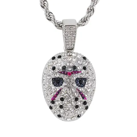 MaxBling81 Iced Out 30mm Gold-Silver Plated Alloy Gang Mask Statement Necklace, 4mm 24" Cuban Rope Chain, Unisex Casual Hip Hop Costume Jewelry Gift