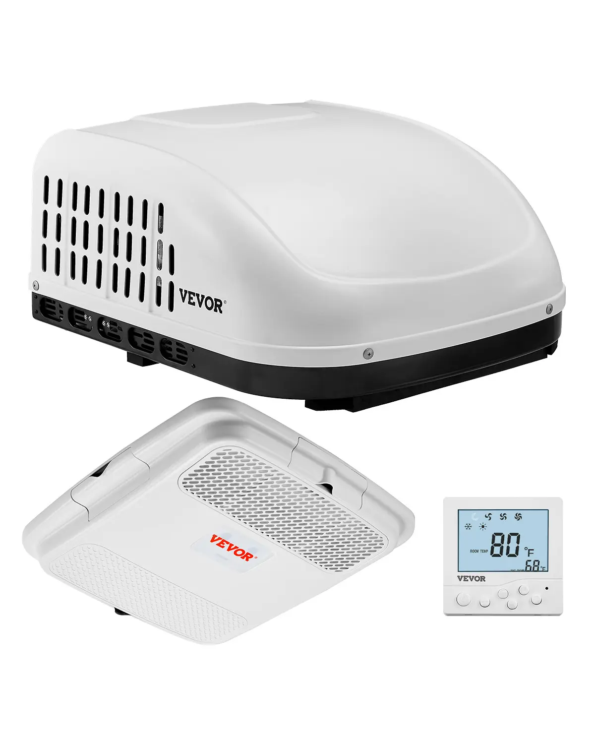 【summerfinds】VEVOR 15000 BTU Non-Ducted Rooftop RV Air Conditioner with EPP Material, Timer Function, 65 dB Quiet Design, Air Distribution Box, Operation Panel & Installation Hardware, White, Father's Day Gift for Campers, Trailers, Ductless Design, 1