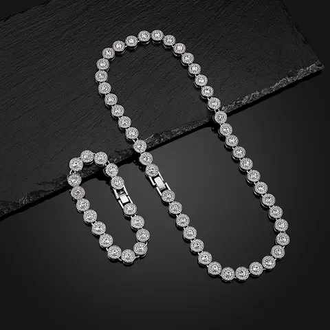 Unisex 10MM 14K Gold Plated Alloy Tennis Necklace - Shining Clustered Cubic Zirconia Chain, Tennis-Link Shine, Daily Fashion Costume Jewelry for Women