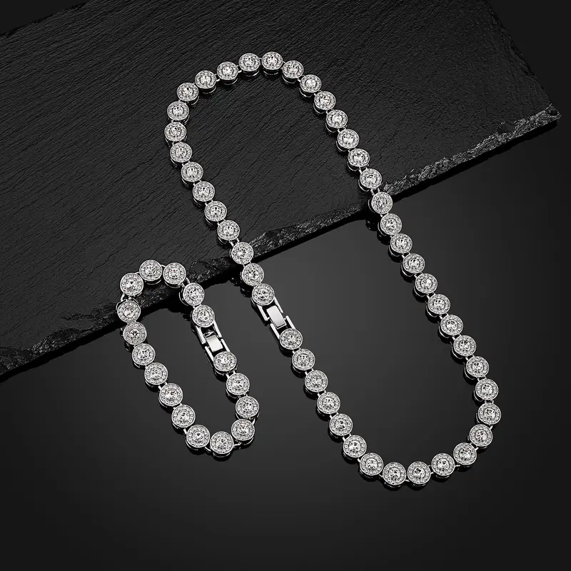 Unisex 10MM 14K Gold Plated Alloy Tennis Necklace - Shining Clustered Cubic Zirconia Chain, Tennis-Link Shine, Daily Fashion Costume Jewelry for Women