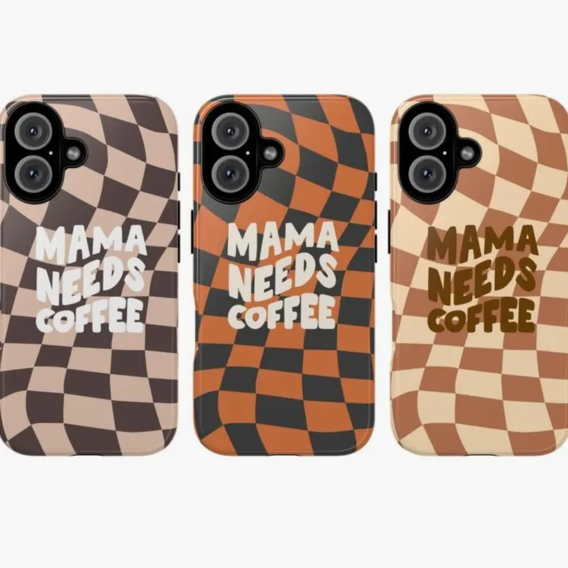 Trendy 'Mama Needs Coffee' Checkered Tough Phone Case, Perfect Phone Cover for Coffee Lovers, gift for her, gift for him 5